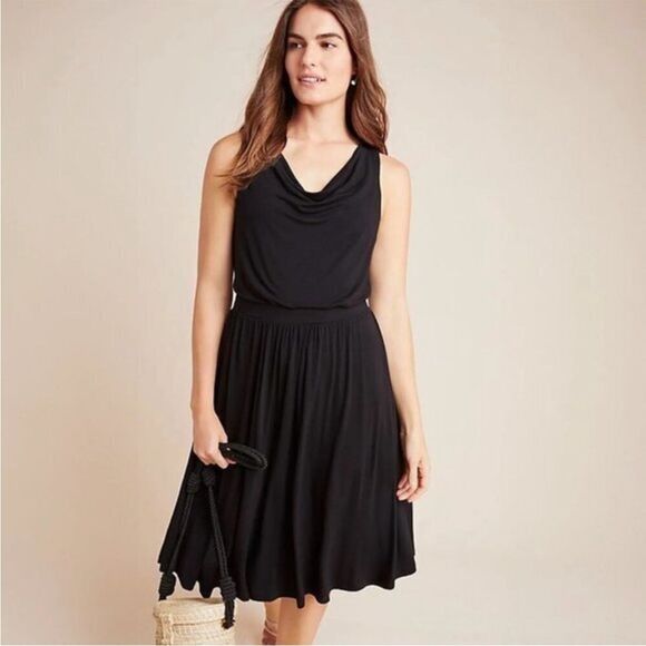 Anthropologie Maeve Women's Brianne Cowl Neck Dress Black Jersey Knit Sz. Medium - Picture 1 of 13